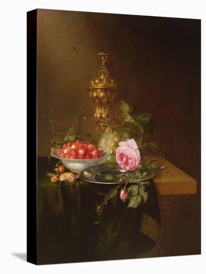 Still Life with a Bowl of Strawberries and a Rose, 1652-Pieter De Ring-Stretched Canvas