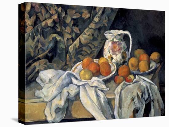 Still Life with a Curtain and Pitcher-Paul Cézanne-Stretched Canvas