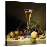 Still Life with a Glass of Champagne, 1855-Johann Wilhelm Preyer-Stretched Canvas
