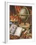 Still Life with a Globe, Books, Shells and Corals-Simon Renard De Saint-andre-Framed Giclee Print