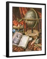Still Life with a Globe, Books, Shells and Corals-Simon Renard De Saint-andre-Framed Giclee Print