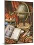 Still Life with a Globe, Books, Shells and Corals-Simon Renard De Saint-andre-Mounted Giclee Print