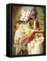 Still Life with a Lobster and Assorted Fruit and Flowers-Modeste Carlier-Framed Stretched Canvas