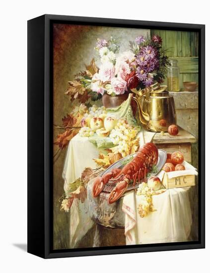 Still Life with a Lobster and Assorted Fruit and Flowers-Modeste Carlier-Framed Stretched Canvas