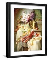 Still Life with a Lobster and Assorted Fruit and Flowers-Modeste Carlier-Framed Giclee Print