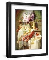 Still Life with a Lobster and Assorted Fruit and Flowers-Modeste Carlier-Framed Premium Giclee Print