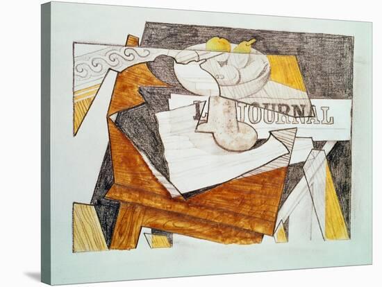 Still Life with a Newspaper and a Wooden Table, c.1918-Juan Gris-Stretched Canvas