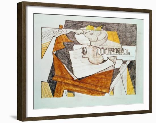 Still Life with a Newspaper and a Wooden Table, c.1918-Juan Gris-Framed Giclee Print