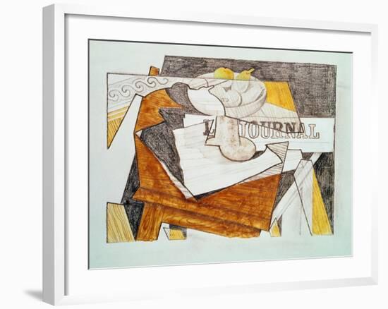 Still Life with a Newspaper and a Wooden Table, c.1918-Juan Gris-Framed Giclee Print