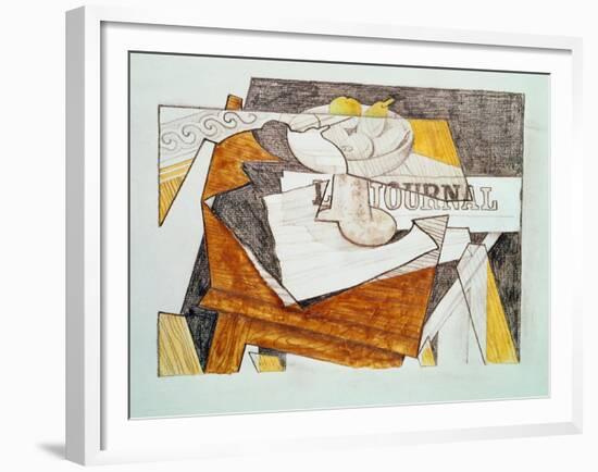 Still Life with a Newspaper and a Wooden Table, c.1918-Juan Gris-Framed Giclee Print