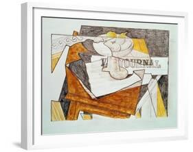 Still Life with a Newspaper and a Wooden Table, c.1918-Juan Gris-Framed Giclee Print