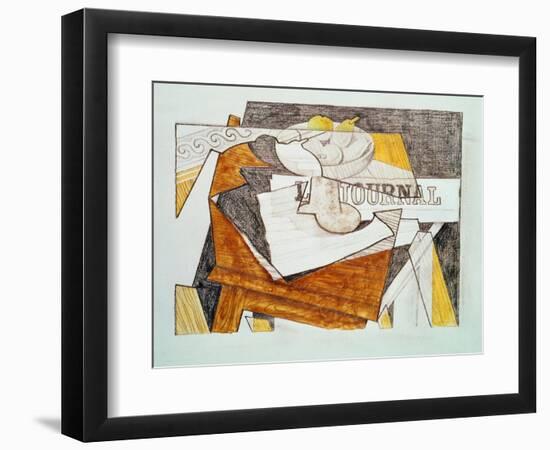 Still Life with a Newspaper and a Wooden Table, c.1918-Juan Gris-Framed Premium Giclee Print