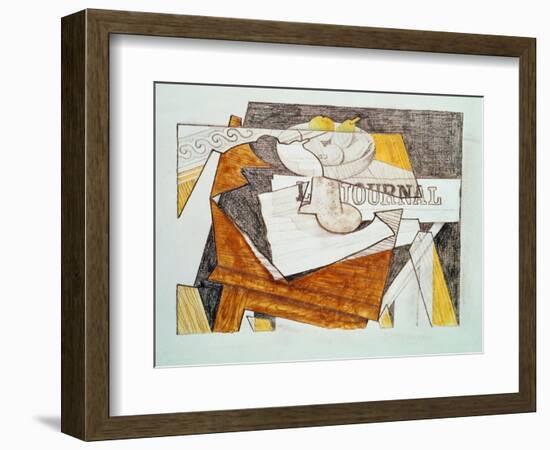 Still Life with a Newspaper and a Wooden Table, c.1918-Juan Gris-Framed Giclee Print