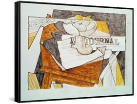 Still Life with a Newspaper and a Wooden Table, c.1918-Juan Gris-Framed Stretched Canvas