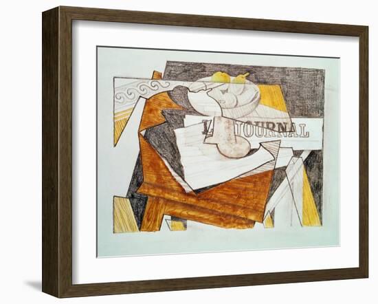 Still Life with a Newspaper and a Wooden Table, c.1918-Juan Gris-Framed Giclee Print