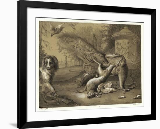 Still Life with a Peacock and a Dog-Jan Weenix-Framed Giclee Print