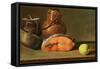 Still Life with a Piece of Salmon, a Lemon and Kitchen Utensils-Luis Egidio Melendez-Framed Stretched Canvas