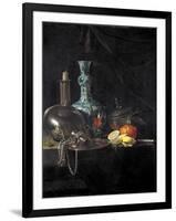 Still Life with a Pilgrim Flask, Candlestick, Porcelain Vase and Fruit, 17th Century-Willem Kalf-Framed Giclee Print