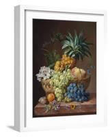 Still Life with a Pineapple, Grapes, Peaches, a Plum, a Tangerine and Assorted Flowers-Anthony Oberman-Framed Giclee Print