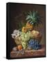 Still Life with a Pineapple, Grapes, Peaches, a Plum, a Tangerine and Assorted Flowers-Anthony Oberman-Framed Stretched Canvas