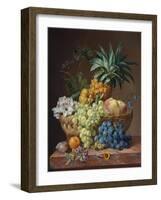 Still Life with a Pineapple, Grapes, Peaches, a Plum, a Tangerine and Assorted Flowers-Anthony Oberman-Framed Giclee Print