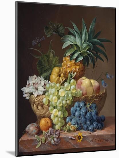 Still Life with a Pineapple, Grapes, Peaches, a Plum, a Tangerine and Assorted Flowers-Anthony Oberman-Mounted Giclee Print