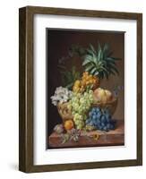 Still Life with a Pineapple, Grapes, Peaches, a Plum, a Tangerine and Assorted Flowers-Anthony Oberman-Framed Giclee Print