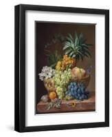 Still Life with a Pineapple, Grapes, Peaches, a Plum, a Tangerine and Assorted Flowers-Anthony Oberman-Framed Giclee Print