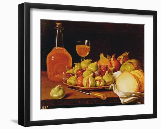 Still Life with a Plate of Figs and Pomegranates, Bread and Wine-Luis Egidio Melendez-Framed Giclee Print