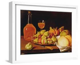 Still Life with a Plate of Figs and Pomegranates, Bread and Wine-Luis Egidio Melendez-Framed Giclee Print