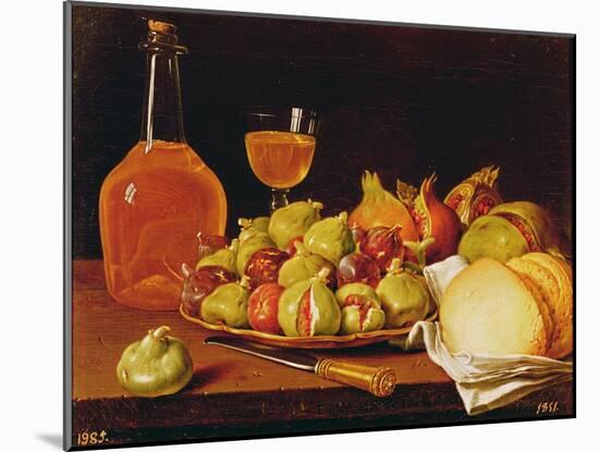 Still Life with a Plate of Figs and Pomegranates, Bread and Wine-Luis Egidio Melendez-Mounted Giclee Print