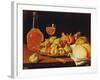 Still Life with a Plate of Figs and Pomegranates, Bread and Wine-Luis Egidio Melendez-Framed Giclee Print