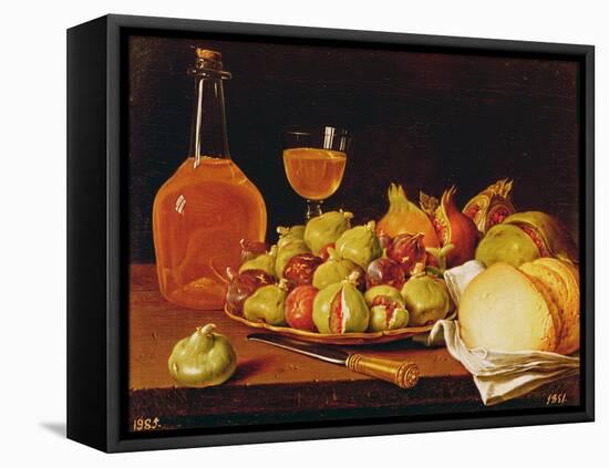 Still Life with a Plate of Figs and Pomegranates, Bread and Wine-Luis Egidio Melendez-Framed Stretched Canvas