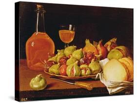Still Life with a Plate of Figs and Pomegranates, Bread and Wine-Luis Egidio Melendez-Stretched Canvas
