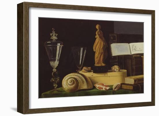 Still Life with a Statuette and Shells, C.1630 (Oil on Panel)-Sebastian Stoskopff-Framed Giclee Print