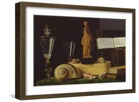 Still Life with a Statuette and Shells, C.1630 (Oil on Panel)-Sebastian Stoskopff-Framed Giclee Print