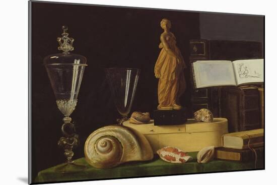 Still Life with a Statuette and Shells, C.1630 (Oil on Panel)-Sebastian Stoskopff-Mounted Giclee Print