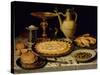 Still Life with a Tart, Roast Chicken, Bread, Rice and Olives-Peeters-Stretched Canvas