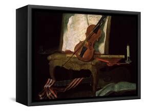 Still Life with a Violin, 19th Century-Pierre Justin Ouvrie-Framed Stretched Canvas