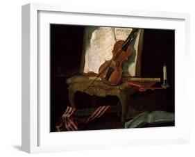 Still Life with a Violin, 19th Century-Pierre Justin Ouvrie-Framed Giclee Print