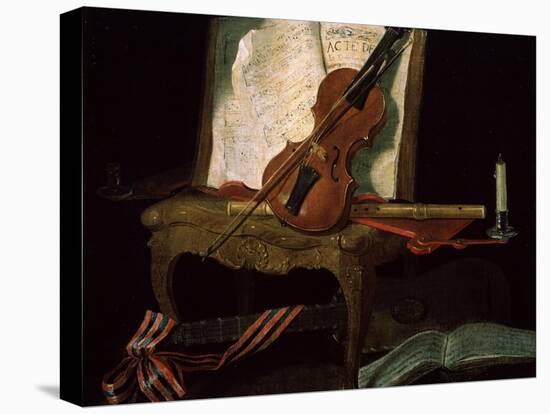 Still Life with a Violin, 19th Century-Pierre Justin Ouvrie-Stretched Canvas