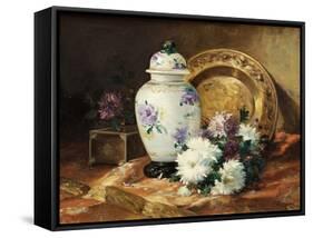 Still Life with an Urn and Mums-Eugene Henri Cauchois-Framed Stretched Canvas