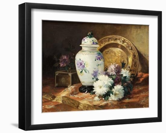 Still Life with an Urn and Mums-Eugene Henri Cauchois-Framed Giclee Print