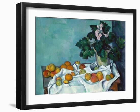Still Life with Apples and a Pot of Primroses-Paul Cézanne-Framed Art Print