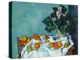 Still Life with Apples and a Pot of Primroses-Paul Cézanne-Stretched Canvas