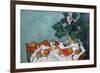 Still Life with Apples and a Pot of Primroses-Paul Cézanne-Framed Premium Giclee Print