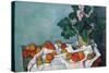 Still Life with Apples and a Pot of Primroses-Paul Cézanne-Stretched Canvas