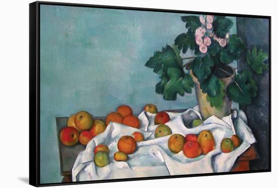 Still Life with Apples and a Pot of Primroses-Paul Cézanne-Framed Stretched Canvas