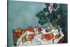 Still Life with Apples and a Pot of Primroses-Paul Cézanne-Stretched Canvas