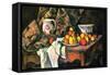 Still Life with Apples and Peaches-Paul Cézanne-Framed Stretched Canvas